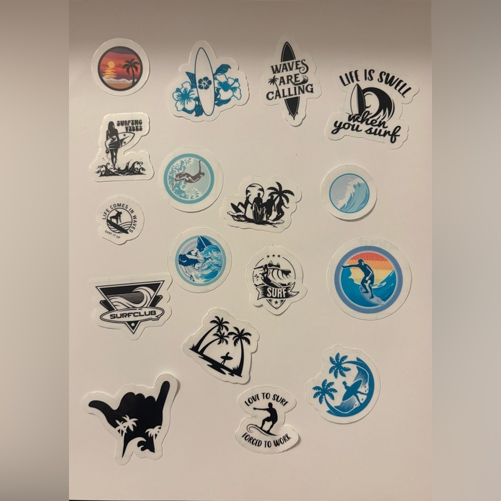 Transparent Surfing Themed Sticker Set